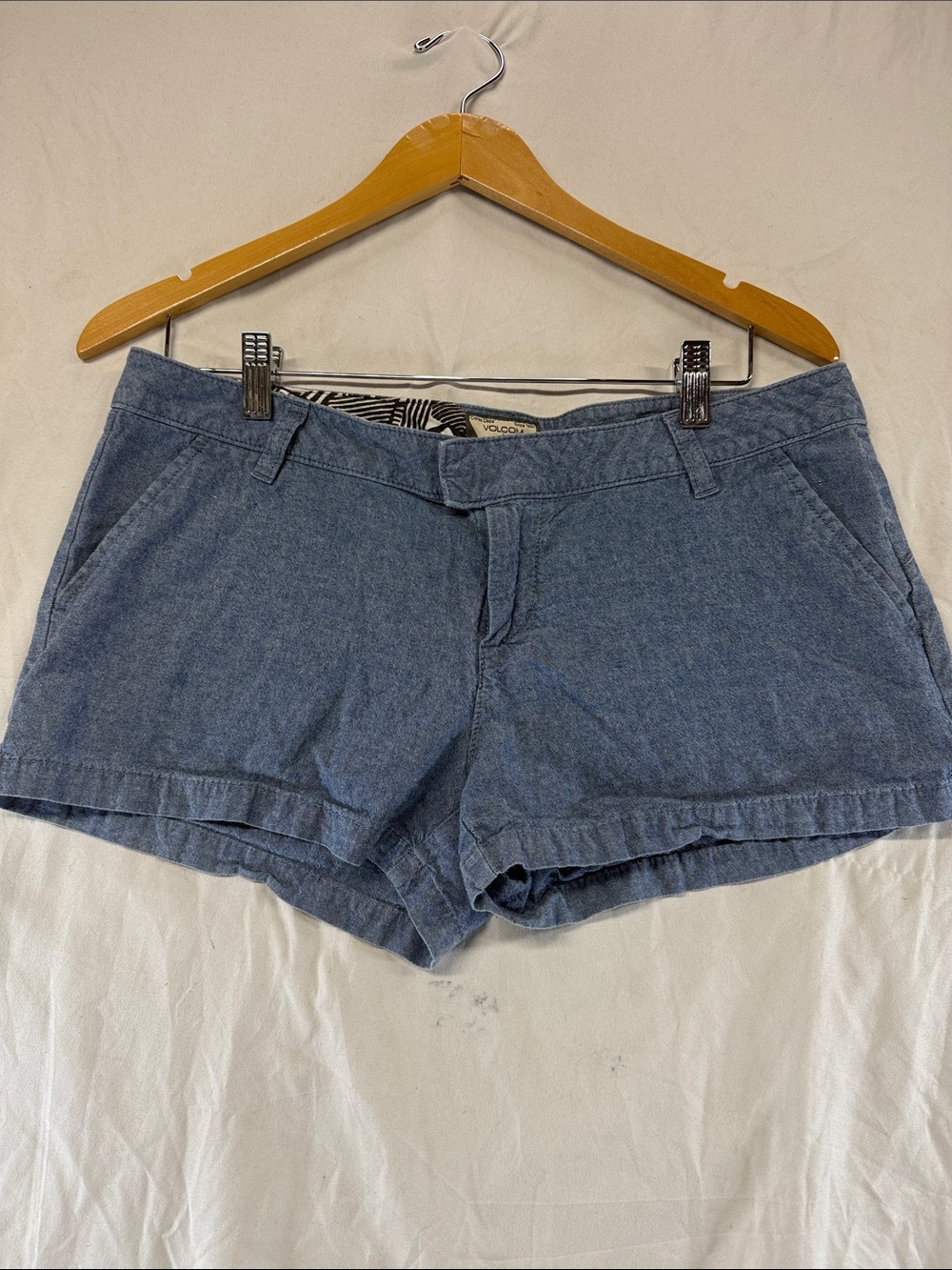 Volcom Women's Washed Blue Denim-Style Casual Shorts
